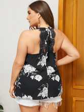 Plus Size Backless Design Floral Print Halter Sleeveless Tank Top